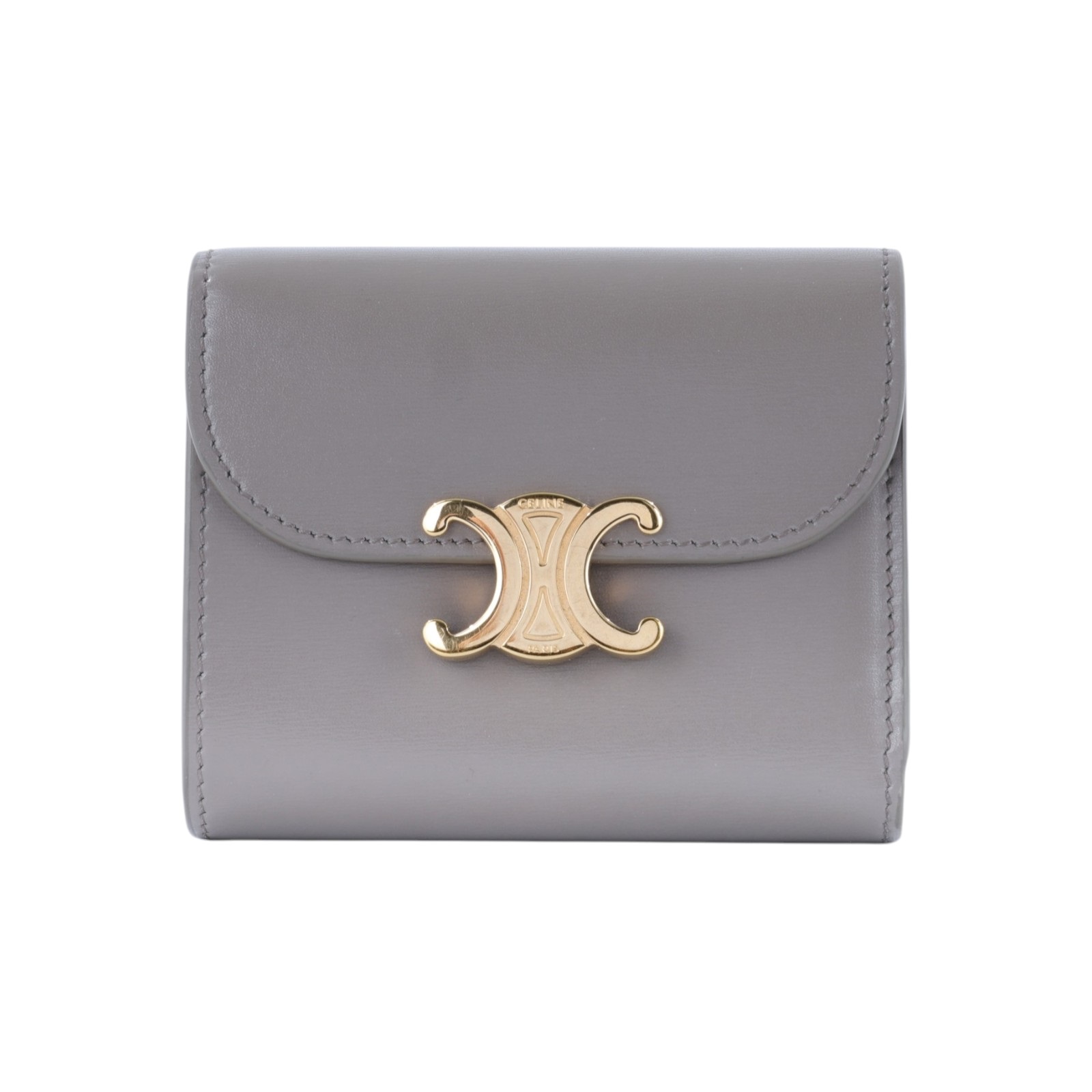 思琳 CELINE 亮面牛皮革 小型 TRIOMPHE COMPACT 銀包連零錢格 10D783DPV 凱旋三折短夾 原廠盒子/防塵袋