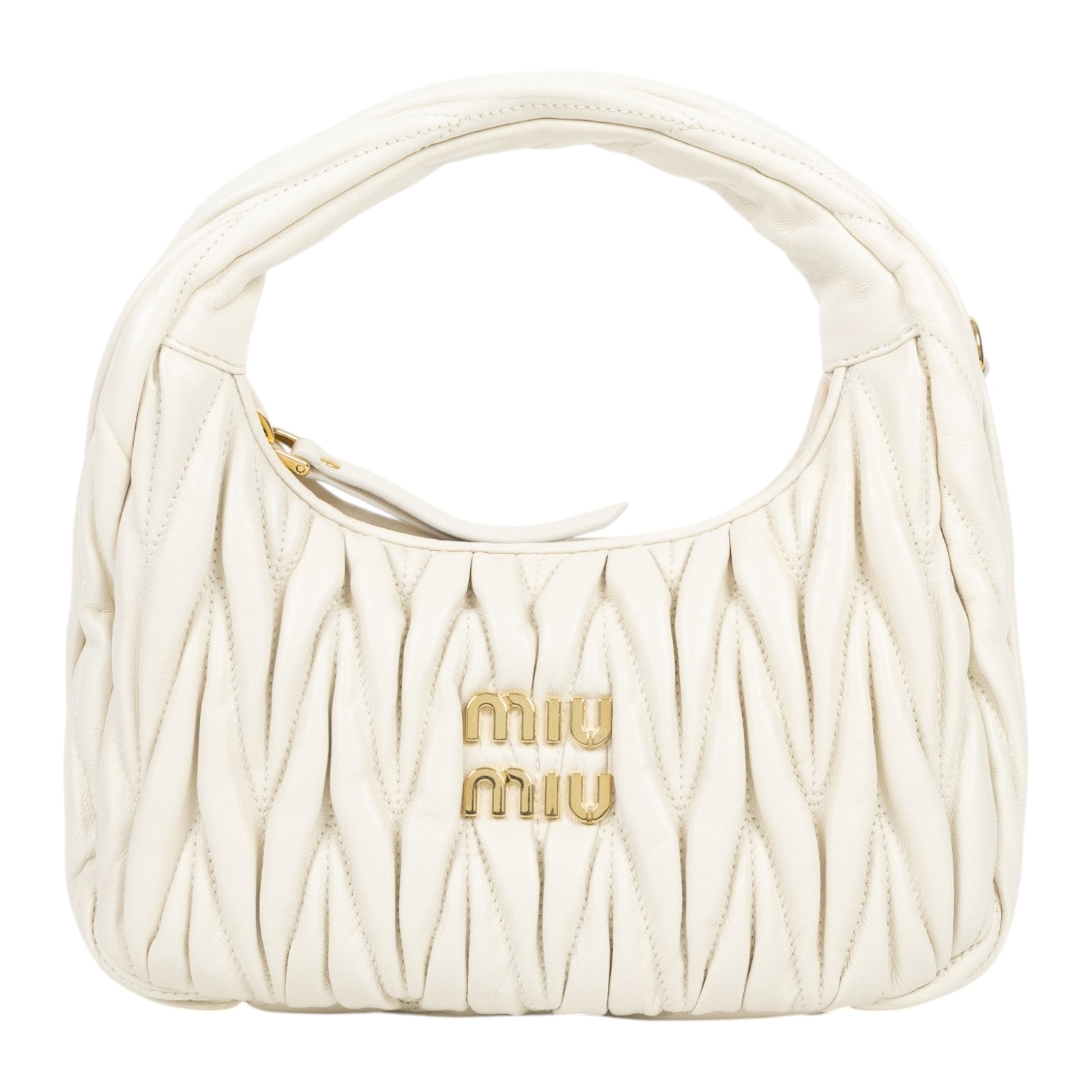 繆繆 MIU MIU Wander Matelasse 納帕皮革半月形手袋 5BC125_AN88 白抓皺WANDER半月包 小號 防塵袋