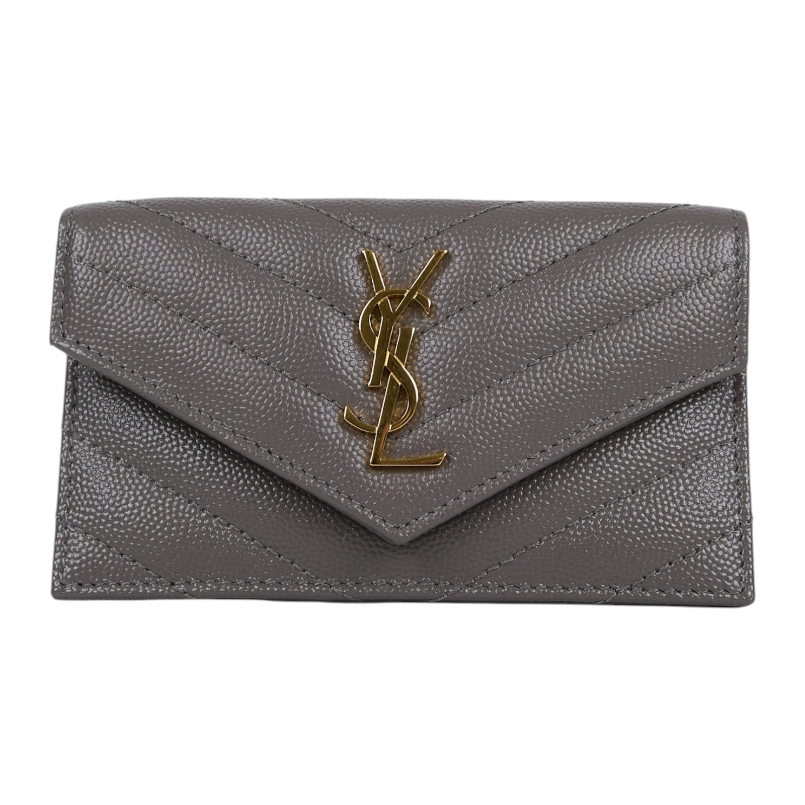 聖羅蘭 YSL SAINT LAURENT 錢包 卡片夾 金色五金 612808BOW01 灰魚子醬卡包 原廠盒子/防塵袋