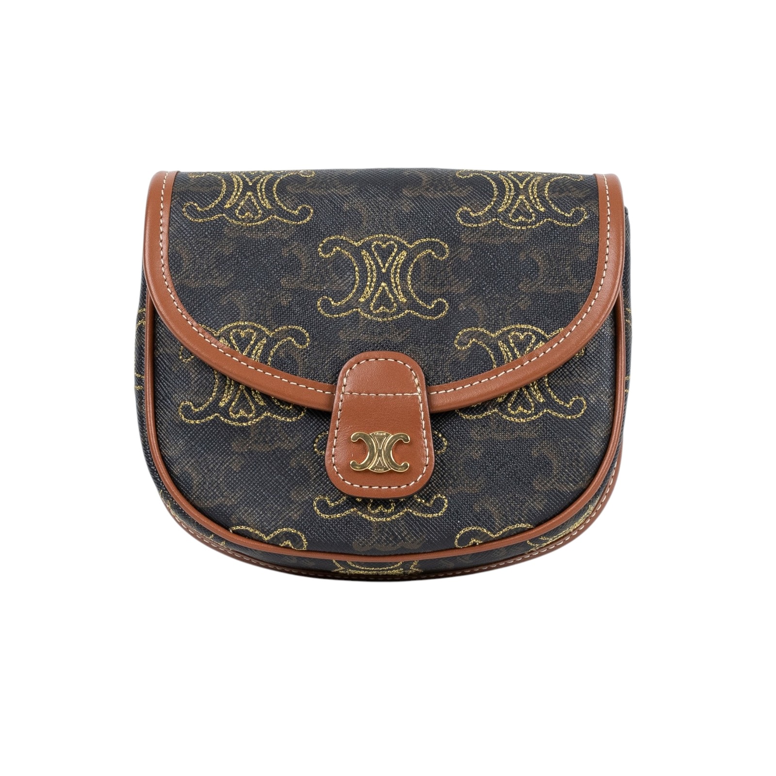 思琳 CELINE Triomphe 凱旋門 刺繡 迷你 肩背包 斜背包 馬鞍包 196702ECK 棕色愛心BESACE CLEA MINI 防塵袋