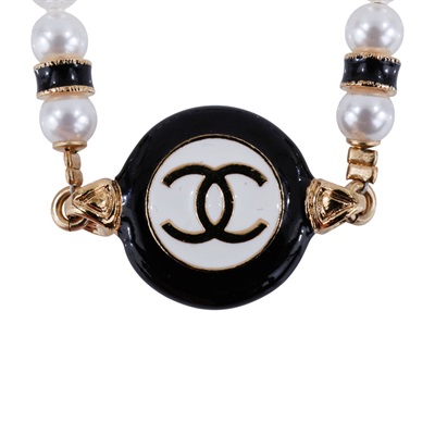 香奈兒 CHANEL CC Logo 手鏈 ABC988 B16124B24P 金色黑白圓餅珍珠手鍊 原廠盒子/防塵袋