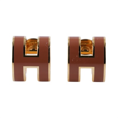 愛馬仕 Hermes Mini Pop H 耳釘 POPHE GD0226 棕Mini Pop H耳環 原廠盒子/防塵袋/內襯