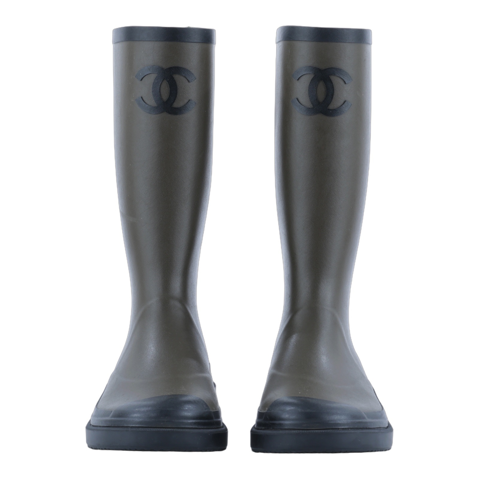 香奈兒 CHANEL Coco Mark 橡膠靴 G45838_37 墨綠雨靴 #37 無附屬品