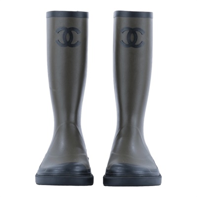 香奈兒 CHANEL Coco Mark 橡膠靴 G45838_37 墨綠雨靴 #37 無附屬品