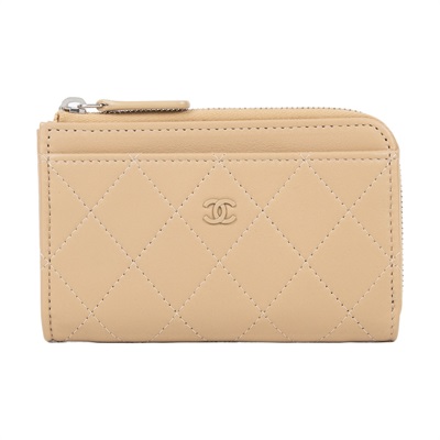 香奈兒 CHANEL CC LOGO 零錢包 卡片夾 AP4917 晶片款 奶茶L拉鍊零錢包 原廠盒子/防塵袋/緞帶