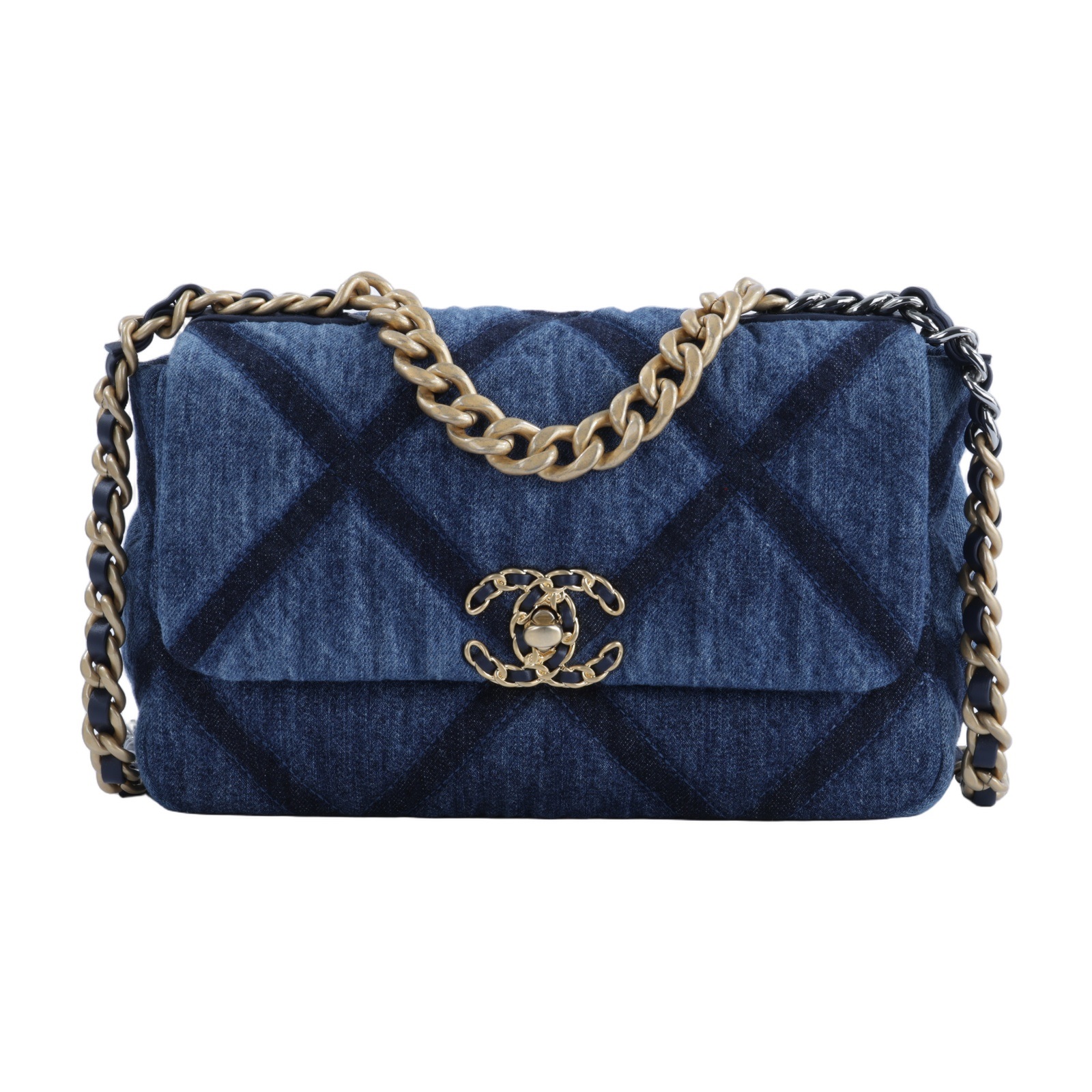 香奈兒 CHANEL 19 口蓋包 菱格紋 金銀鍊帶 手提 肩背包 AS1160 晶片款 牛仔19包 26CM 無附屬品