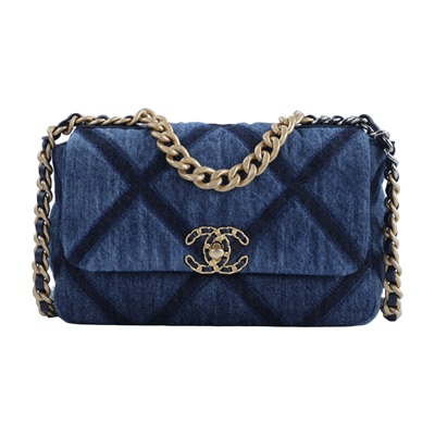 香奈兒 CHANEL 19 口蓋包 菱格紋 金銀鍊帶 手提 肩背包 AS1160 晶片款 牛仔19包 26CM 無附屬品