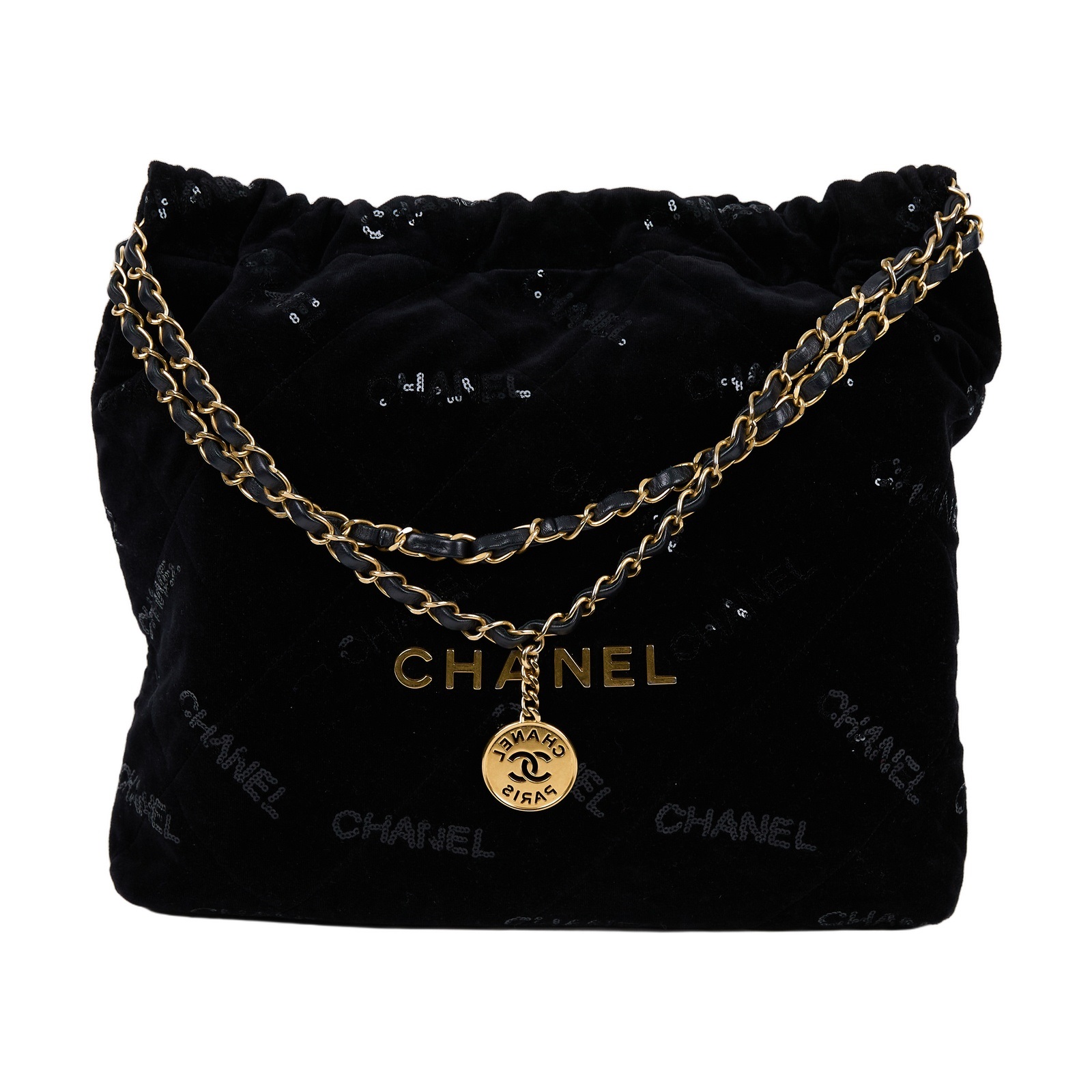 香奈兒 CHANEL 22 小型 流浪包 肩背包 AS3260 晶片款 黑絨布22包 小號 防塵袋/內袋