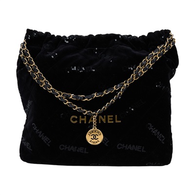 香奈兒 CHANEL 22 小型 流浪包 肩背包 AS3260 晶片款 黑絨布22包 小號 防塵袋/內袋