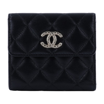香奈兒 CHANEL CC Logo 錢包 彩色內裡 三折短夾 AP4086 晶片款 黑荔枝三折短夾 原廠盒子/防塵袋