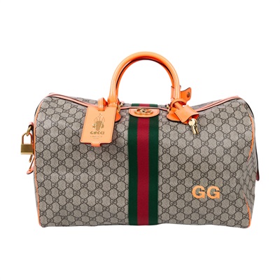 古馳 GUCCI Savoy 旅行袋 手提包 波士頓包 中型 724642 FADHS 螢光橘G紋行李袋 背帶/鎖組/吊牌