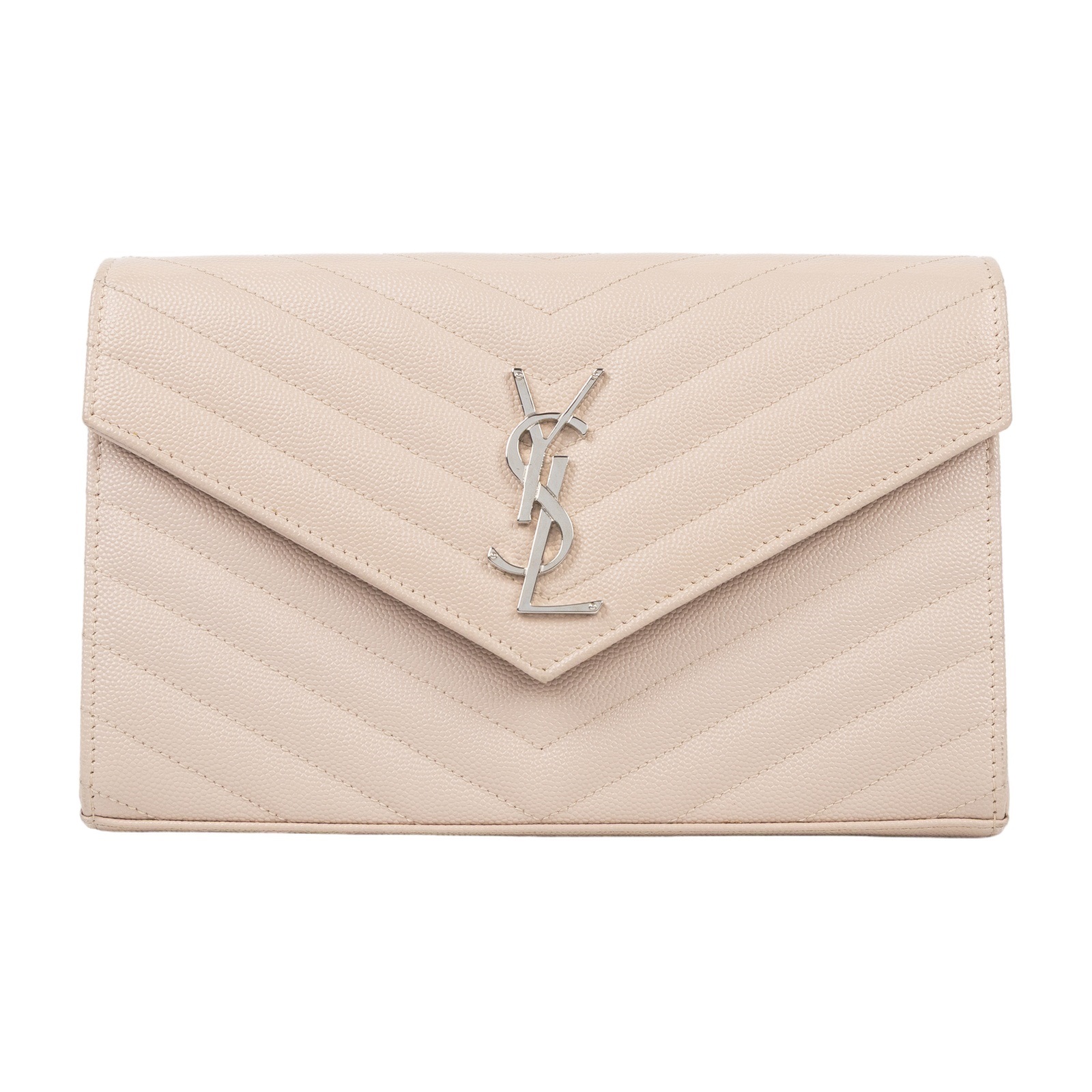 聖羅蘭 YSL SAINT LAURENT Cassandre 經典粒面皮革 鏈條 錢包 銀色五金 377828BOW02  原廠盒子/防塵袋