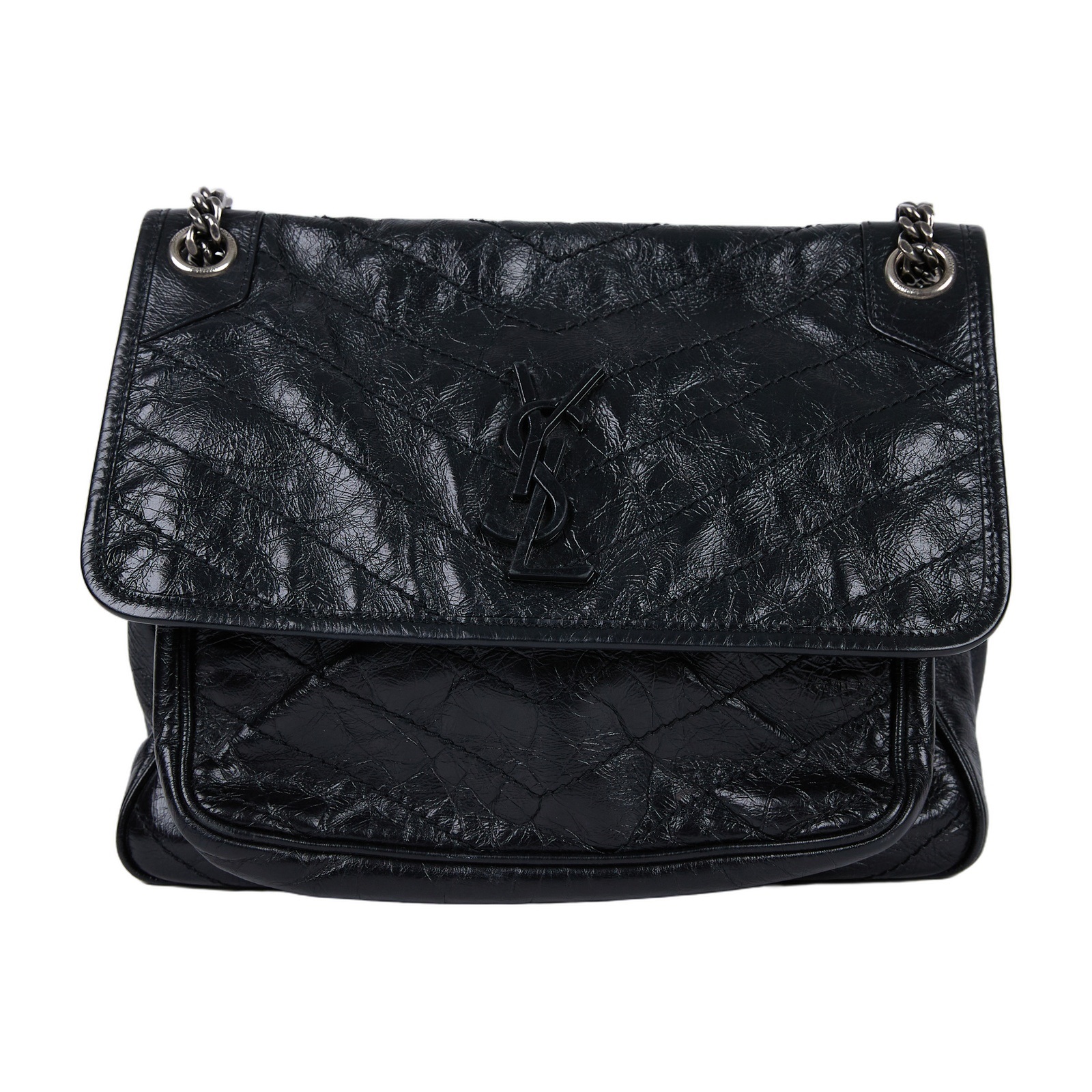 聖羅蘭 YSL SAINT LAURENT NIKI  復古皮革 山型紋 翻蓋 肩背包 中型 4988940EN04 黑NIKI MEDIUM 無附屬品