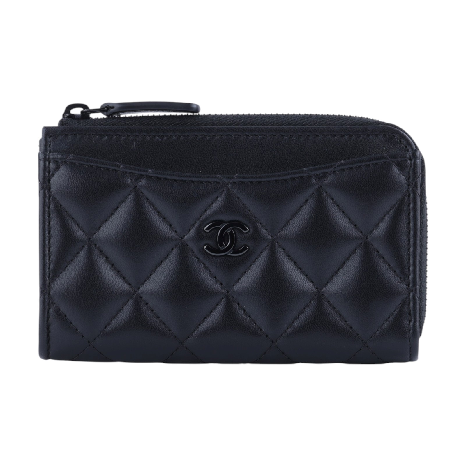 香奈兒 CHANEL CC logo 菱格紋 拉鍊 卡夾 零錢包 AP3179 晶片款 SO BLACK  L拉鍊零錢包 原廠盒子/防塵袋