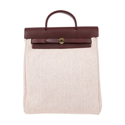 愛馬仕 Hermes Herbag Ado HERADO 口E刻 口E刻 米帆布咖邊HERBAG後背包 鎖組/替換包身