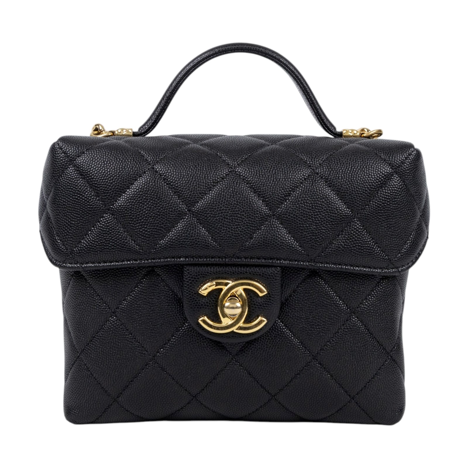 香奈兒 CHANEL Vanity 荔枝皮 肩背 斜背 牛奶盒子 化妝箱 手提包 AS3729 晶片款 黑荔枝化妝包 原廠盒子/防塵袋