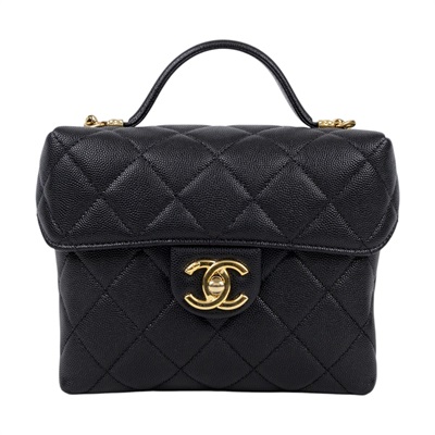 香奈兒 CHANEL Vanity 荔枝皮 肩背 斜背 牛奶盒子 化妝箱 手提包 AS3729 晶片款 黑荔枝化妝包 原廠盒子/防塵袋