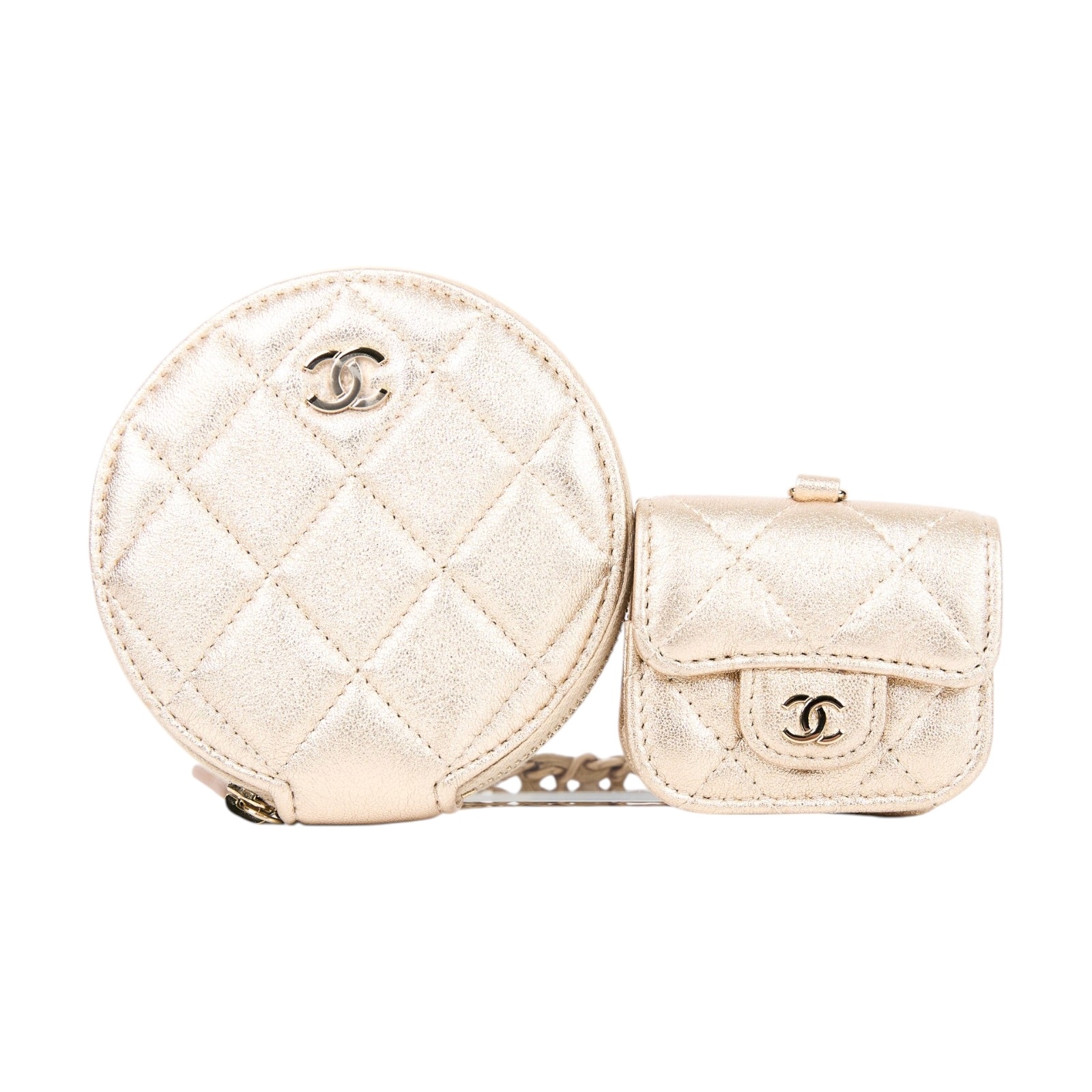 香奈兒 CHANEL 零錢耳機包 迷你  VIC禮 香檳金原餅耳機包 原廠盒子/防塵袋