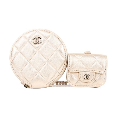 香奈兒 CHANEL 零錢耳機包 迷你  VIC禮 香檳金原餅耳機包 原廠盒子/防塵袋