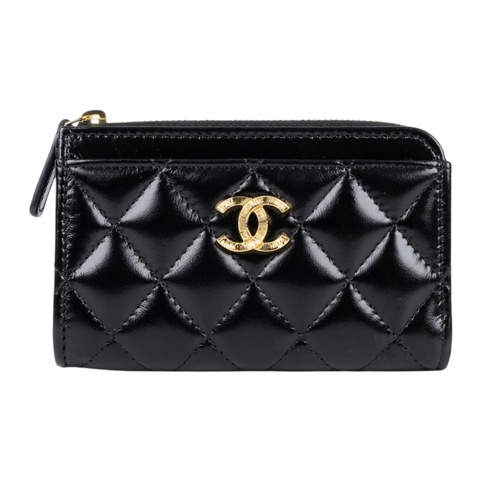 香奈兒 CHANEL CC L字拉鍊 卡片夾 AP4265 晶片款 黑金羊L型拉鍊零錢卡包 原廠盒子/防塵袋