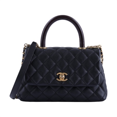 香奈兒 CHANEL Handle 24 手提 口蓋包 A92990 29開黑金荔枝COCO HANDLE24 保證卡/背帶