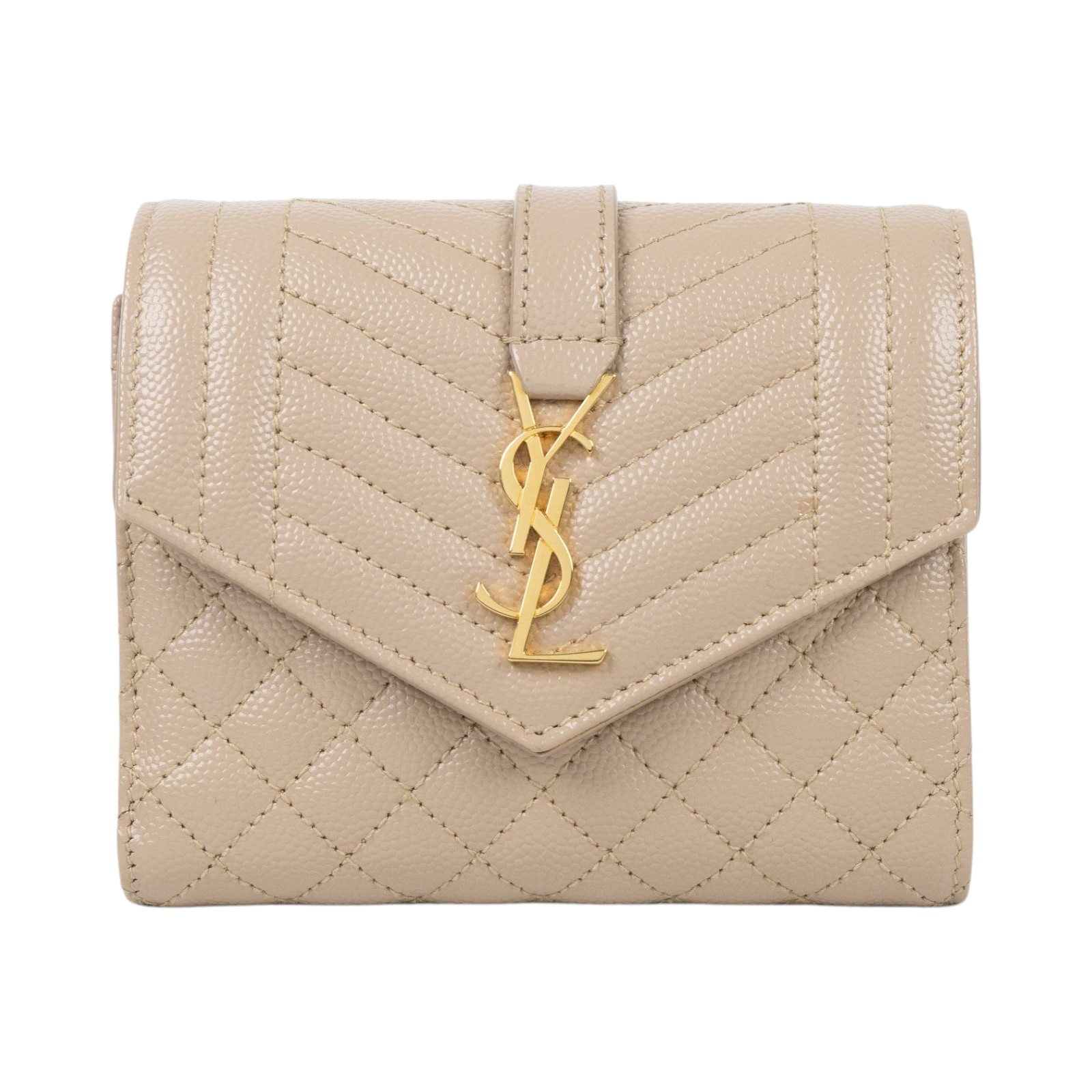 聖羅蘭 YSL SAINT LAURENT 錢包 短夾 651028BOW91 奶茶魚子醬三折短夾 原廠盒子防塵袋