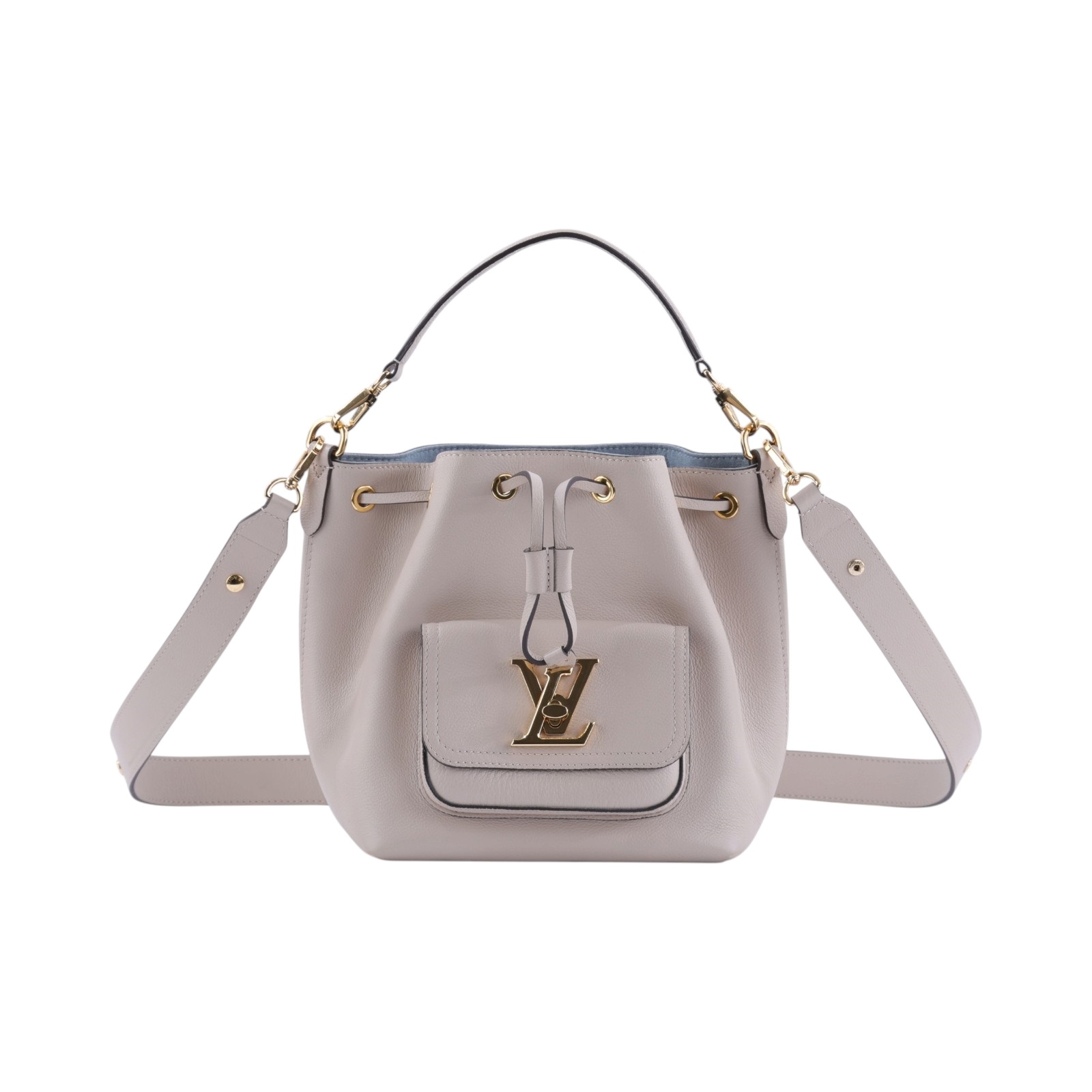 路易威登 LOUIS VUITTON Lockme 水桶包 香檳袋 M57688 晶片款 灰褐色LOCKME水桶包 防塵袋/背帶(晶片消磁)