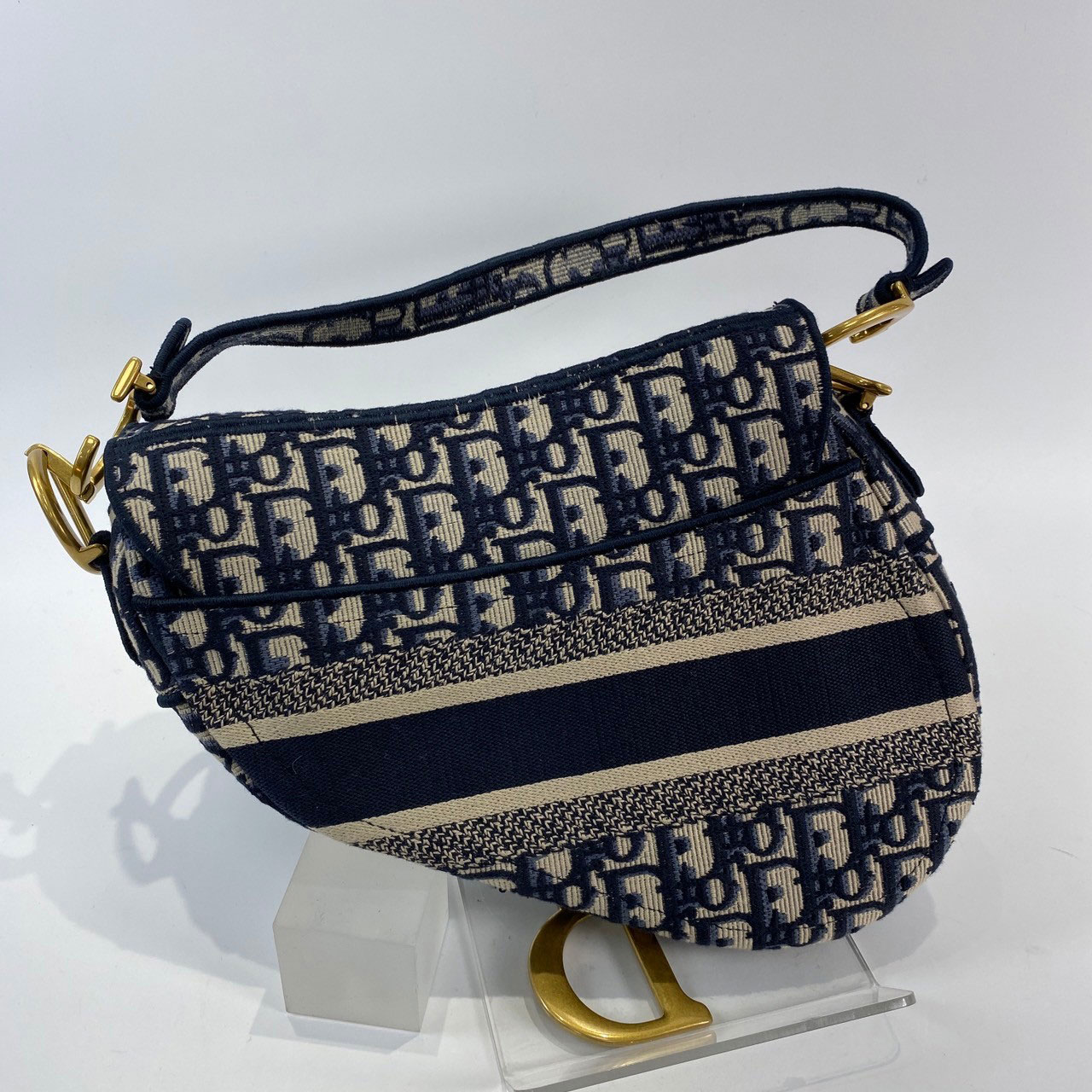 迪奧 CHRISTIAN DIOR Saddle 手提 馬鞍包 M0446CRIW SADDLE藍緹花馬鞍包 原廠盒子/防塵袋/購買證明/保證卡