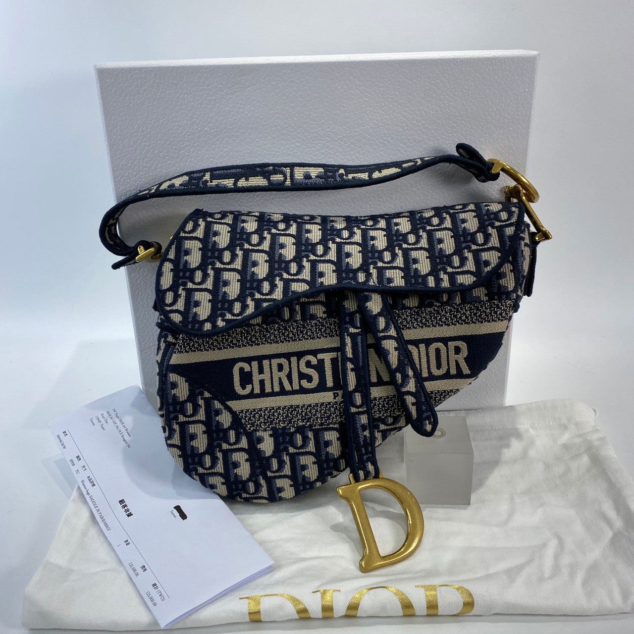 迪奧 CHRISTIAN DIOR Saddle 手提 馬鞍包 M0446CRIW SADDLE藍緹花馬鞍包 原廠盒子/防塵袋/購買證明/保證卡