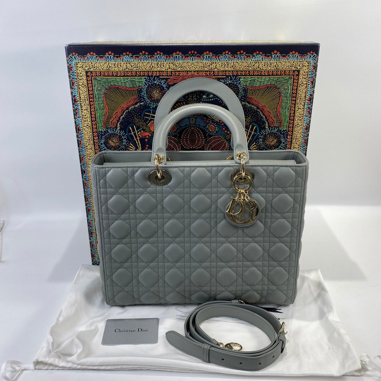 迪奧 CHRISTIAN DIOR Lady Dior 大型 手提 肩背包 M0566ONGE 灰LADYDIOR LARGE 原廠盒子/防塵袋/保證卡