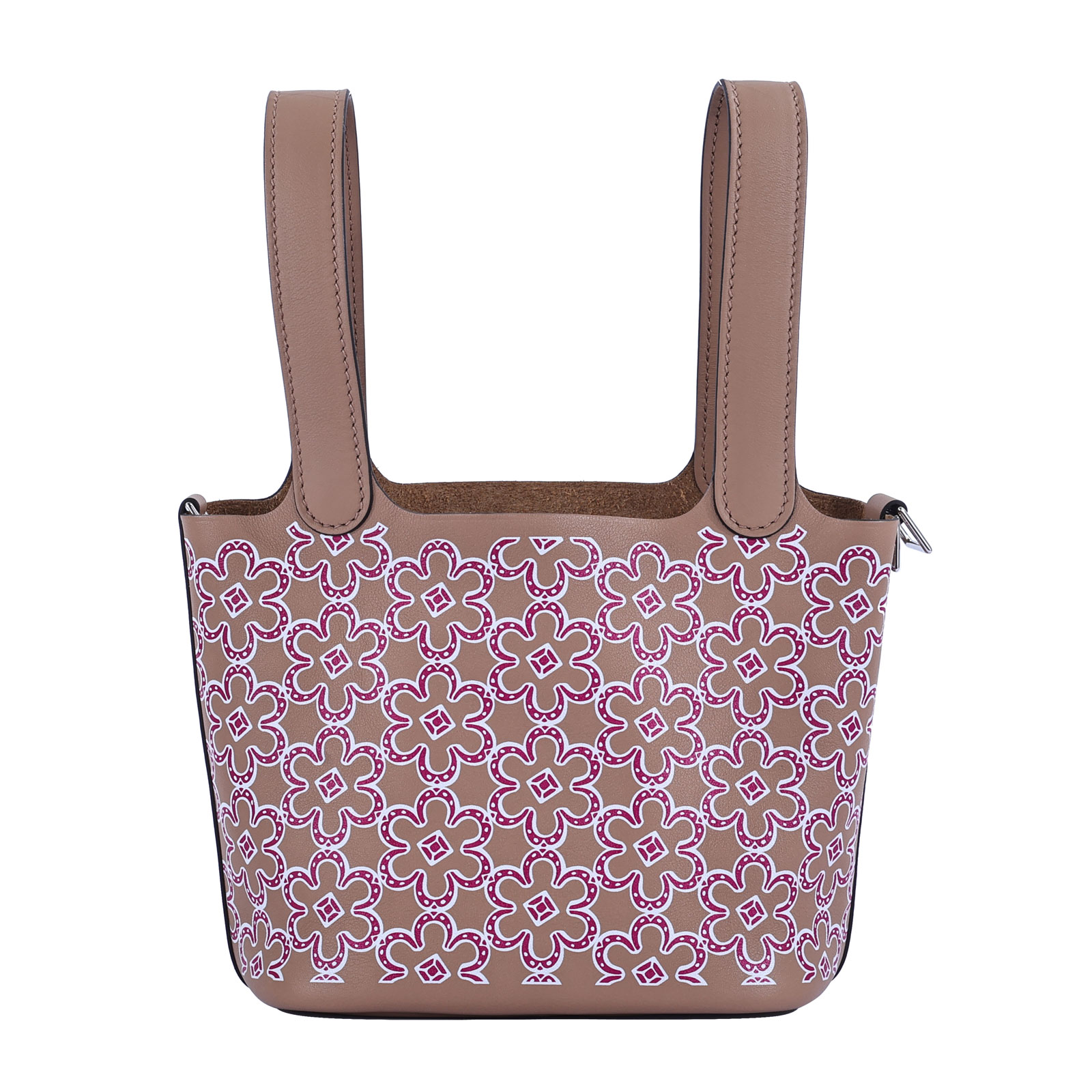 愛馬仕 Hermes Picotin Lock 14 Micro 菜籃子包 U刻 棕紅小花PICOTIN14 MICRO 防塵袋/鎖組