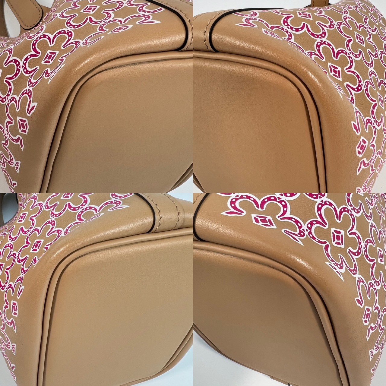 愛馬仕 Hermes Picotin Lock 14 Micro 菜籃子包 U刻 棕紅小花PICOTIN14 MICRO 防塵袋/鎖組