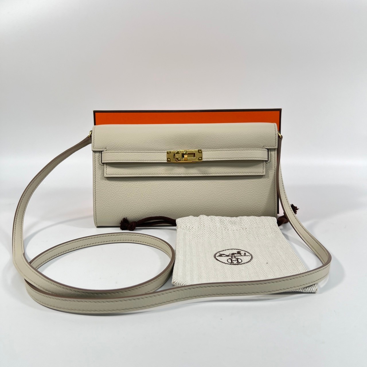 愛馬仕 Hermes Kelly to go 長夾肩背包 KLG W刻 灰白KELLY TO GO 原廠盒子/防塵袋
