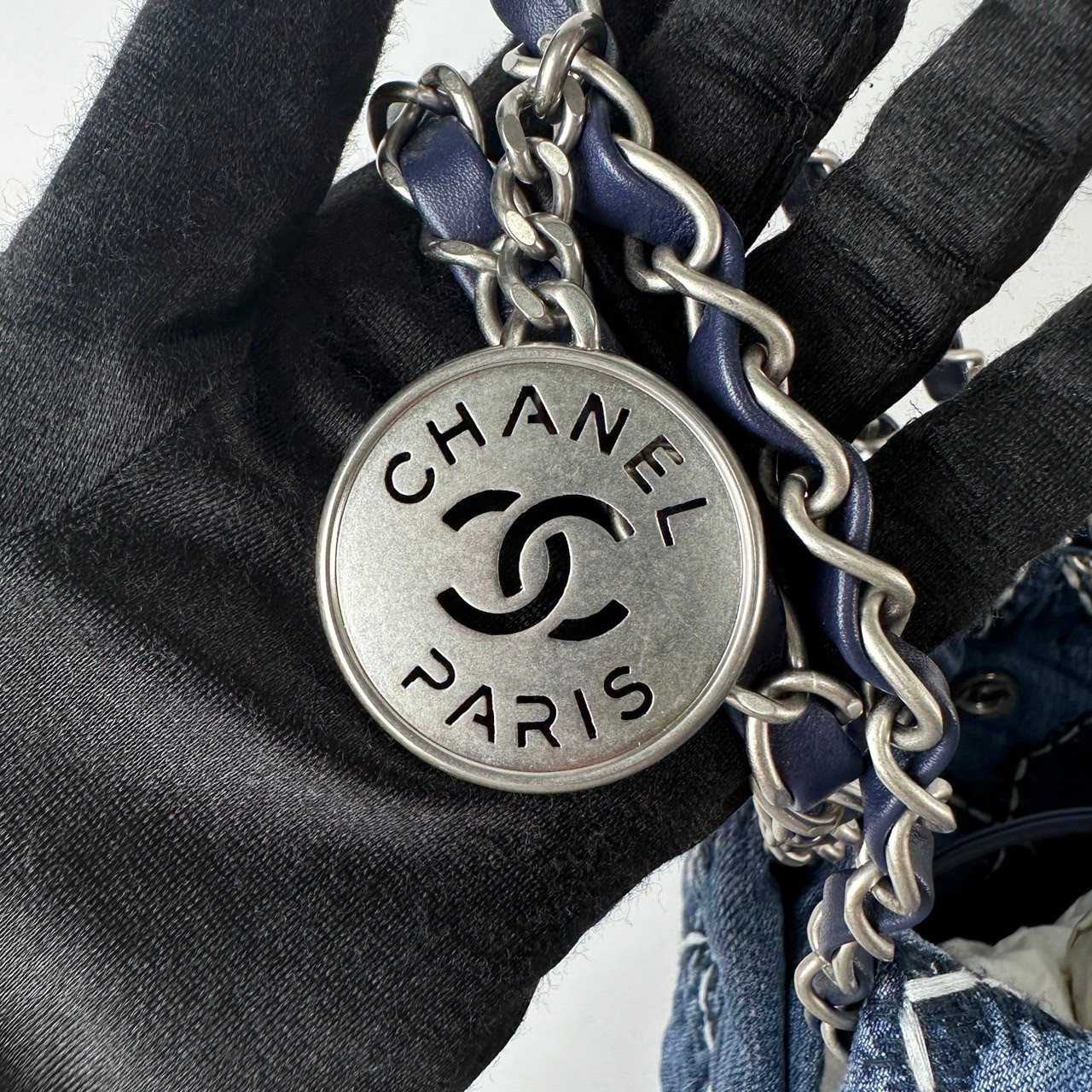 香奈兒 CHANEL 22 菱格紋 單寧 束口 單肩包  晶片款 丹寧22包 小號 無附屬品