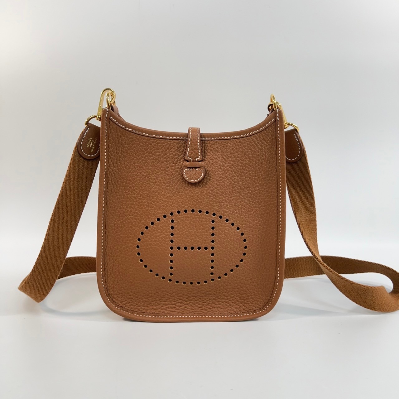 愛馬仕 Hermes Evelyne Bag Mini 伊芙琳包 Evelyne 16 EV16 W刻 金棕MINI EVELYNE 原廠盒子/防塵袋/購買證明