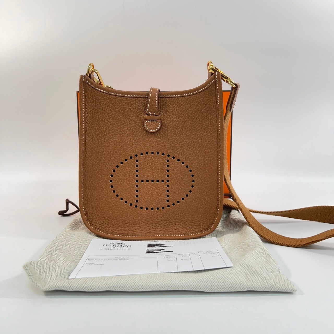 愛馬仕 Hermes Evelyne Bag Mini 伊芙琳包 Evelyne 16 EV16 W刻 金棕MINI EVELYNE 原廠盒子/防塵袋/購買證明