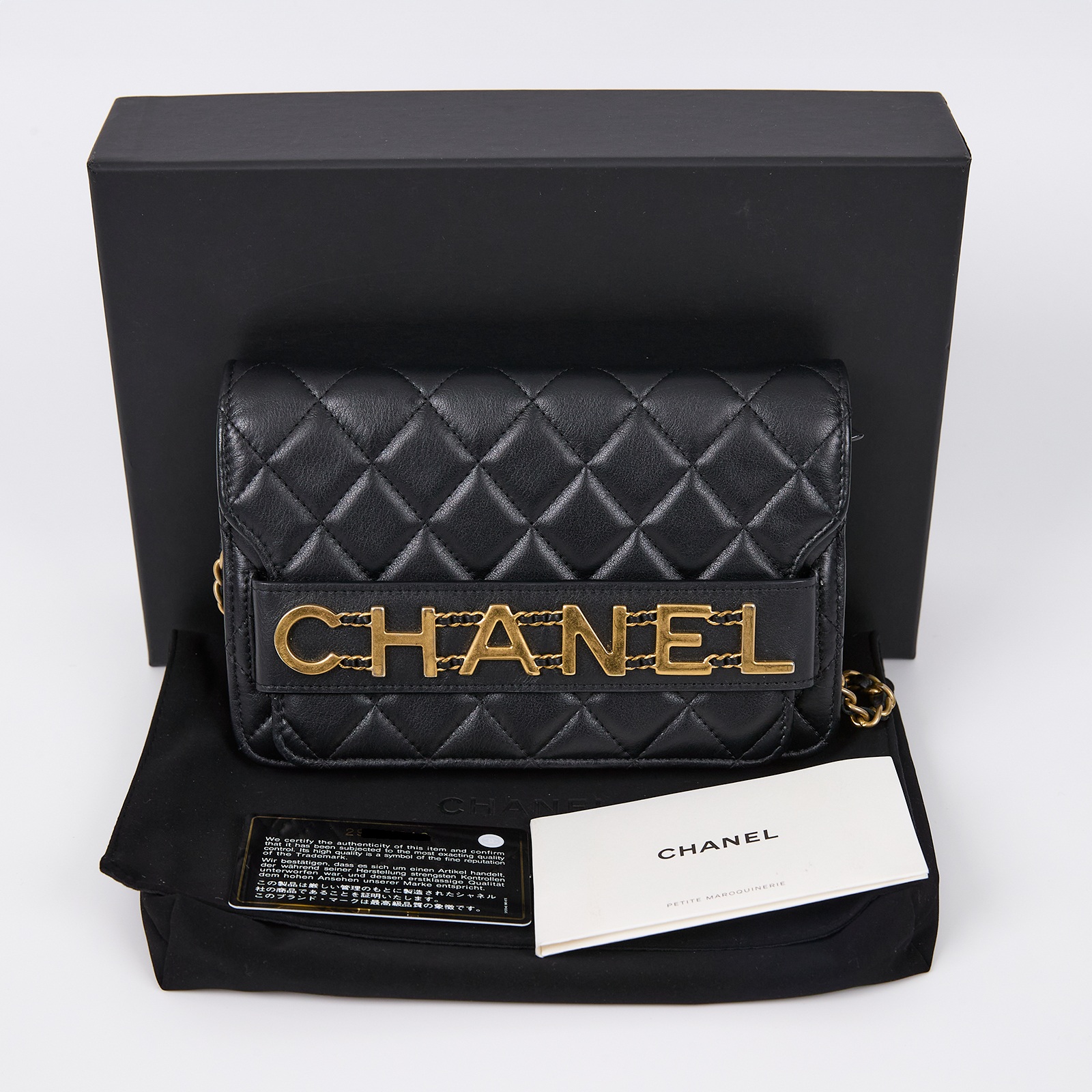 香奈兒 CHANEL 菱格紋 大LOGO 肩背包  黑CHANEL LOGO WOC 原廠盒子/防塵袋/保證卡