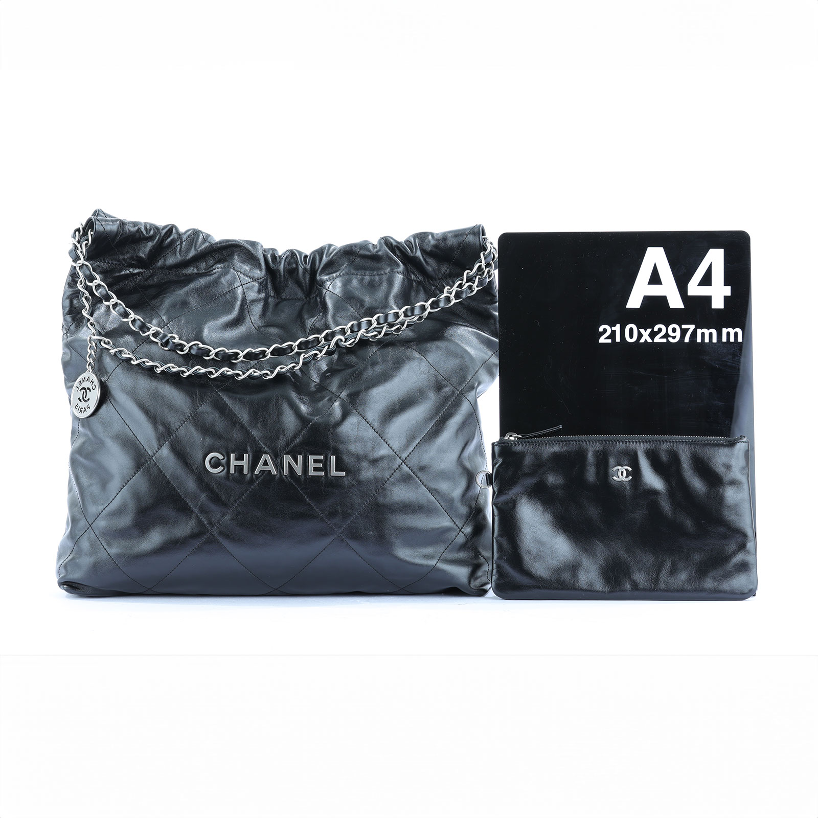 香奈兒 CHANEL 22 中型 束口包 AS3261 黑銀 22 包 中號 防塵袋