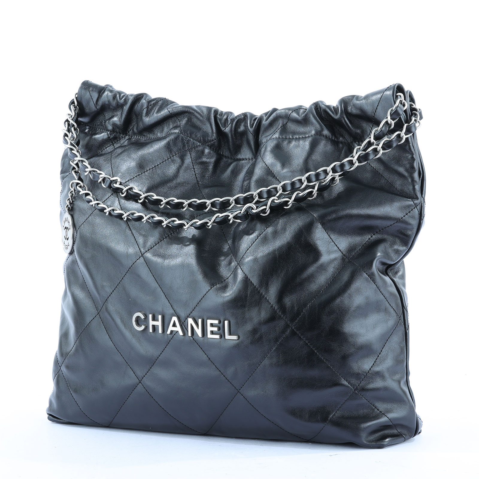 香奈兒 CHANEL 22 中型 束口包 AS3261 黑銀 22 包 中號 防塵袋