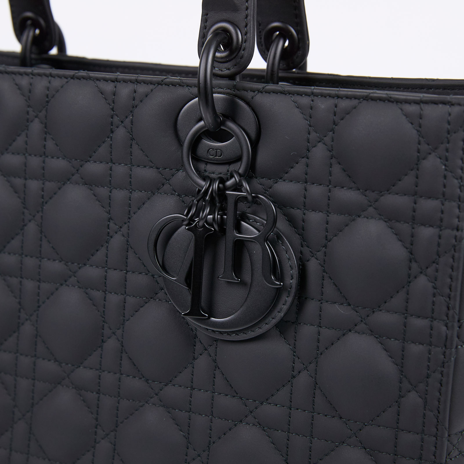 迪奧 CHRISTIAN DIOR Lady Dior 大型 手提 肩背包 啞光  全黑LADY DIOR 保證卡