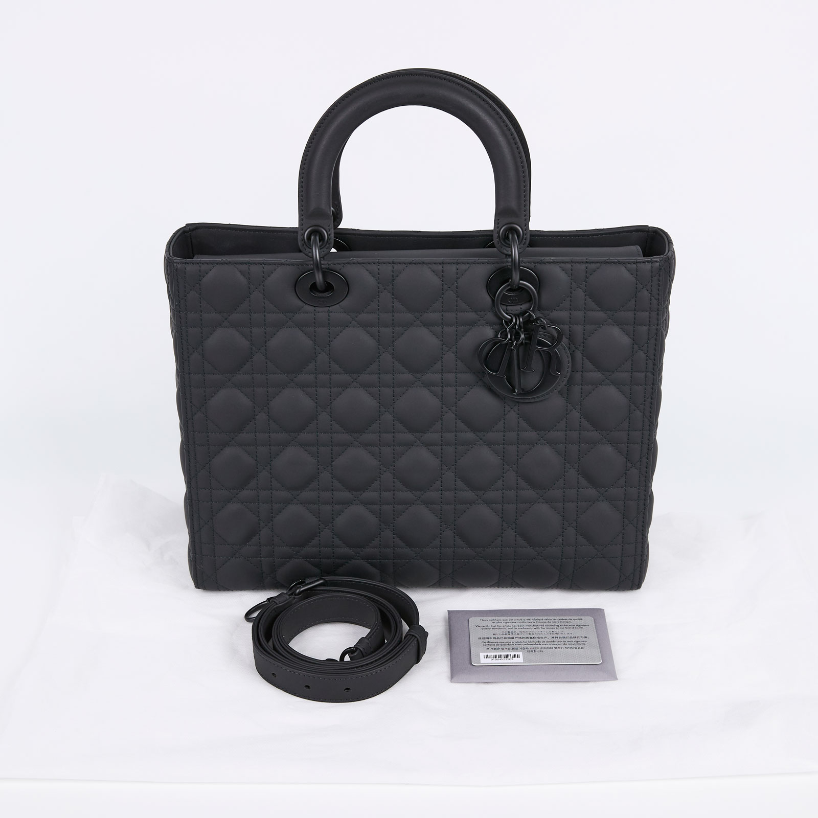 迪奧 CHRISTIAN DIOR Lady Dior 大型 手提 肩背包 啞光  全黑LADY DIOR 保證卡