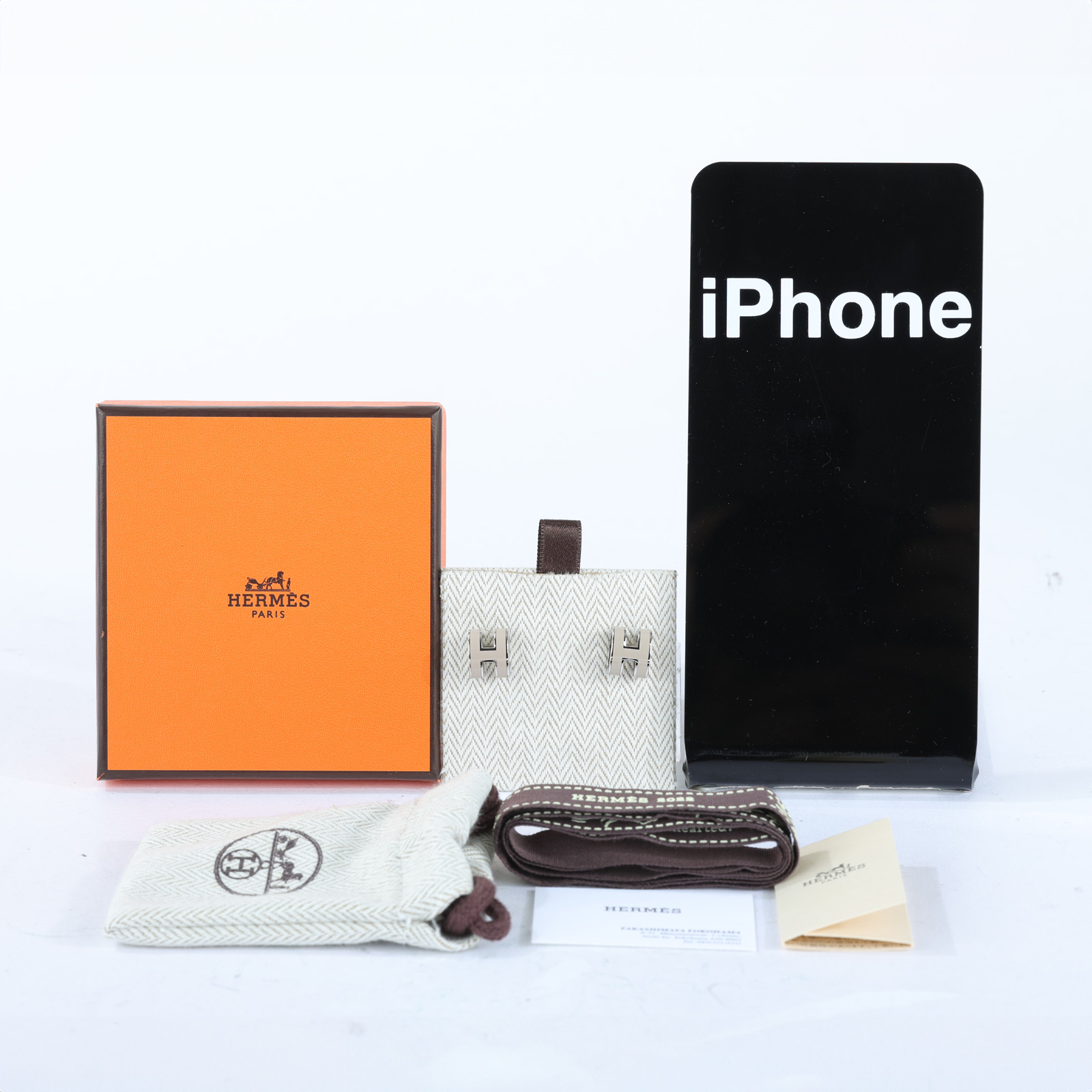 愛馬仕 Hermes Mini Pop H 耳釘 POPHE GD0220 栗子灰銀POP H耳環 原廠盒子/防塵袋