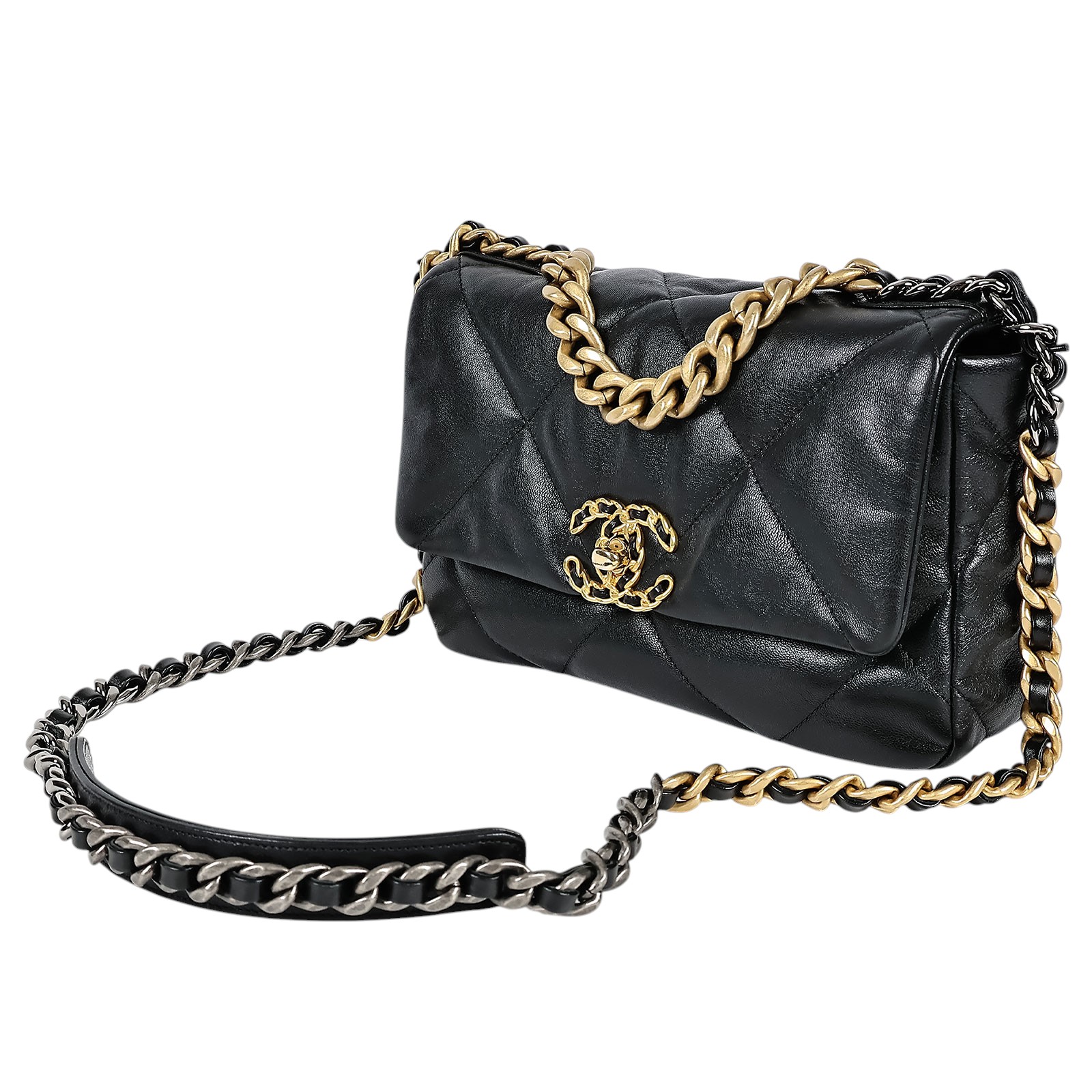 香奈兒 CHANEL 19 口蓋包 肩背 斜背 手提包  30開 黑金19包26CM 防塵袋/保證卡