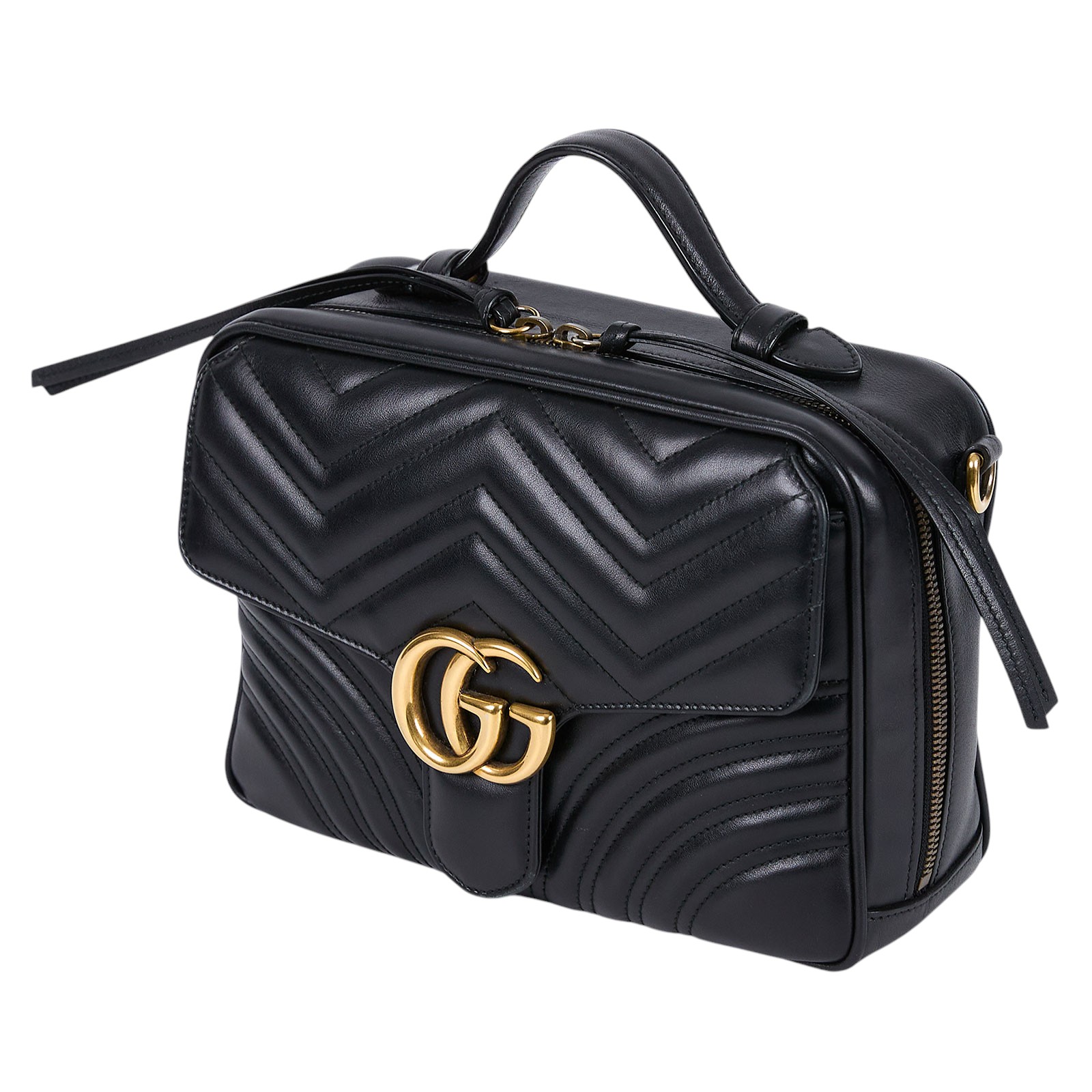 古馳 GUCCI GG Marmont 手提 肩背包 498100 黑MARMONT大相機包 原廠盒子/防塵袋