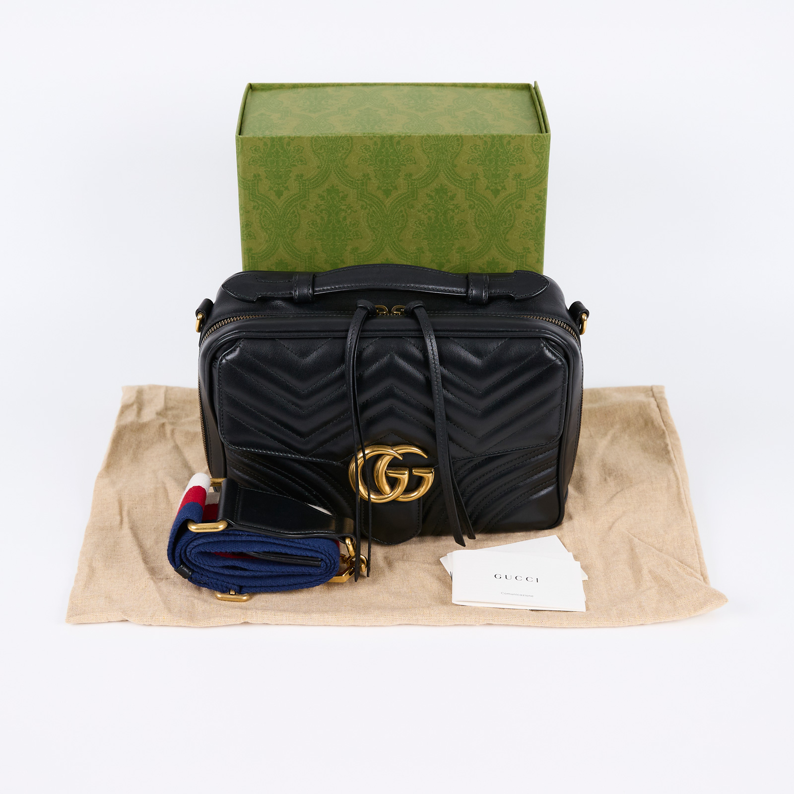 古馳 GUCCI GG Marmont 手提 肩背包 498100 黑MARMONT大相機包 原廠盒子/防塵袋