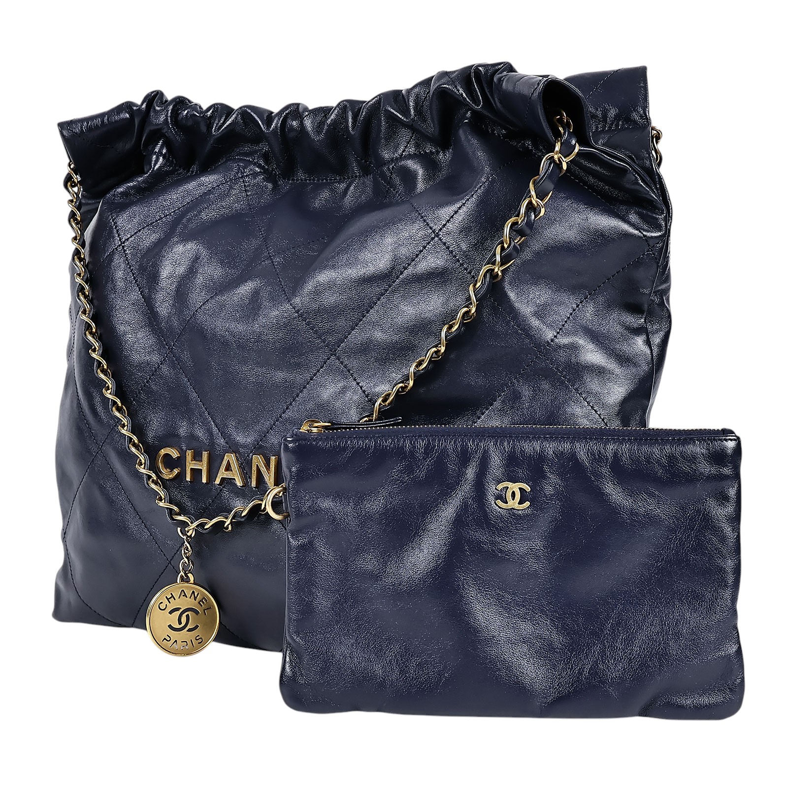 香奈兒 CHANEL 22 中型 束口包  晶片款 深藍22包 原廠盒子/防塵袋