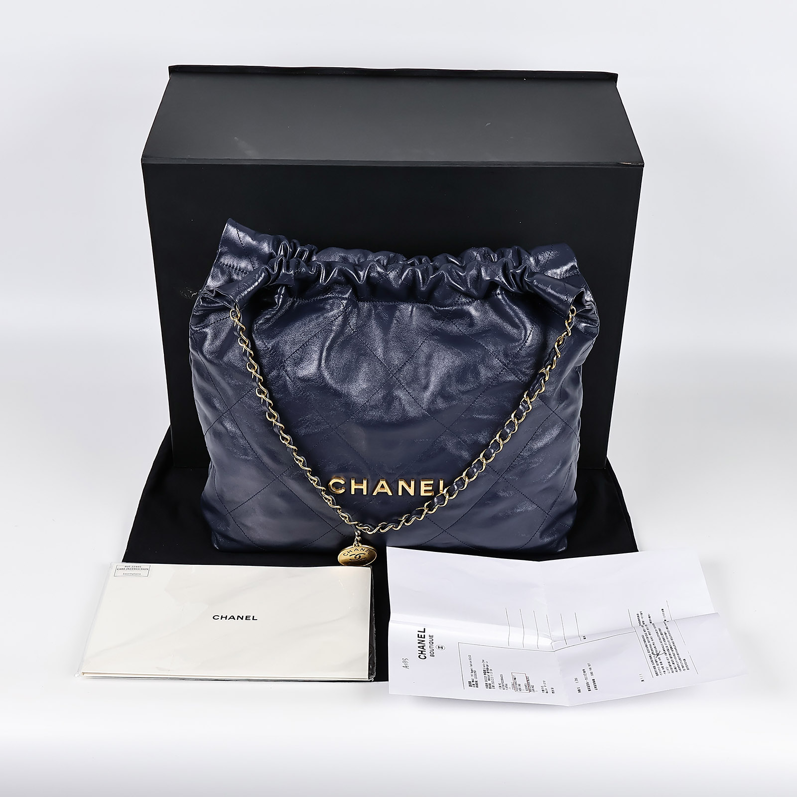 香奈兒 CHANEL 22 中型 束口包  晶片款 深藍22包 原廠盒子/防塵袋