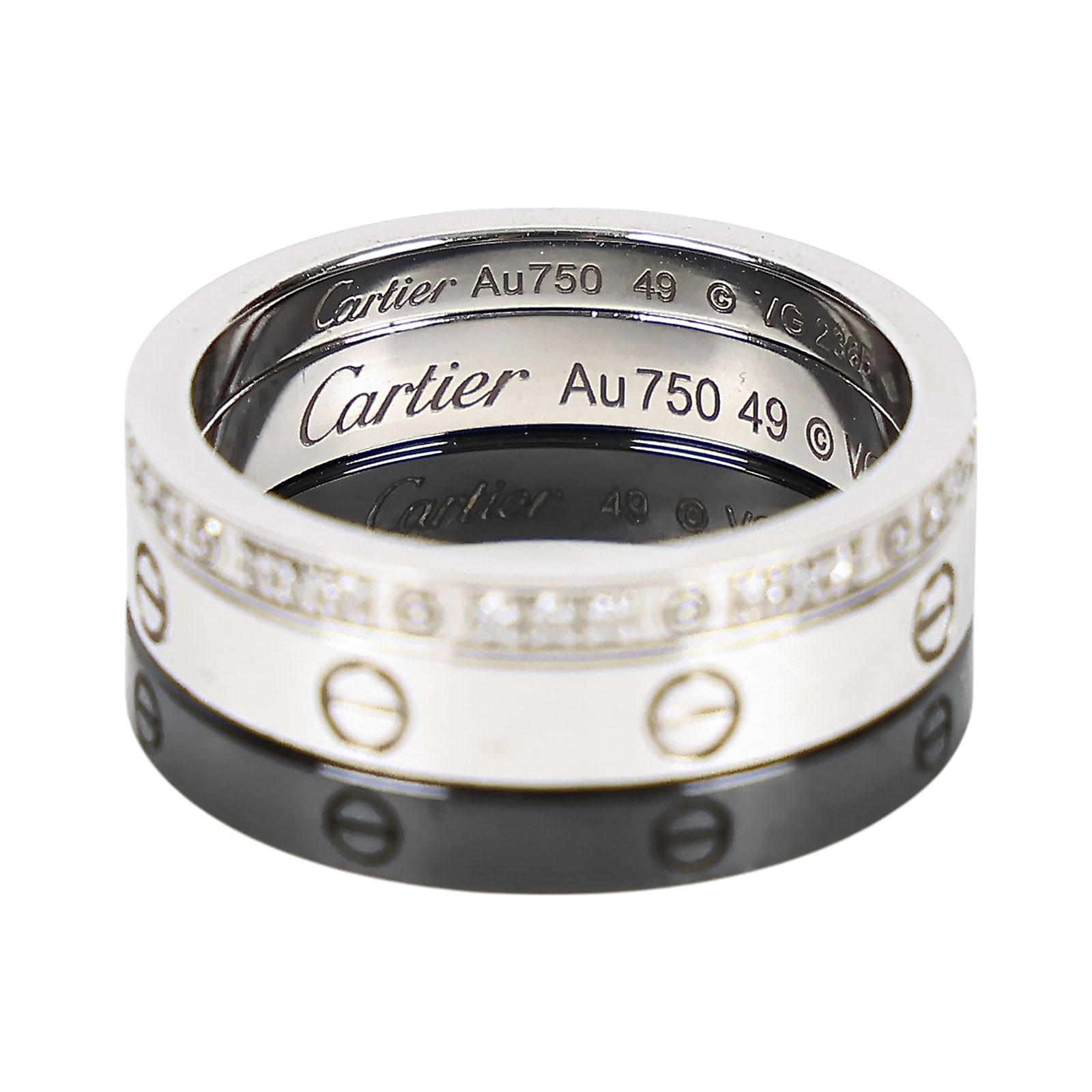 卡地亞 CARTIER Love 戒指 B4097849 Love three hoop 白金黑陶瓷細戒 #49 原廠盒子/保證卡