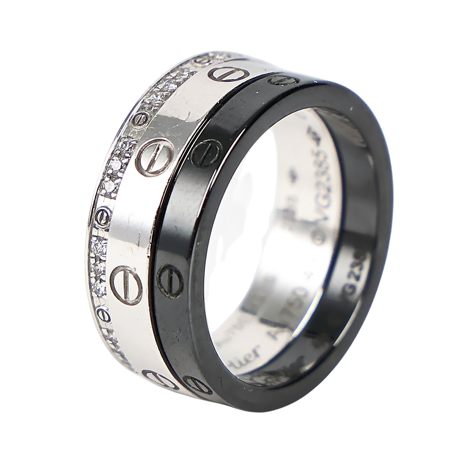 卡地亞 CARTIER Love 戒指 B4097849 Love three hoop 白金黑陶瓷細戒 #49 原廠盒子/保證卡