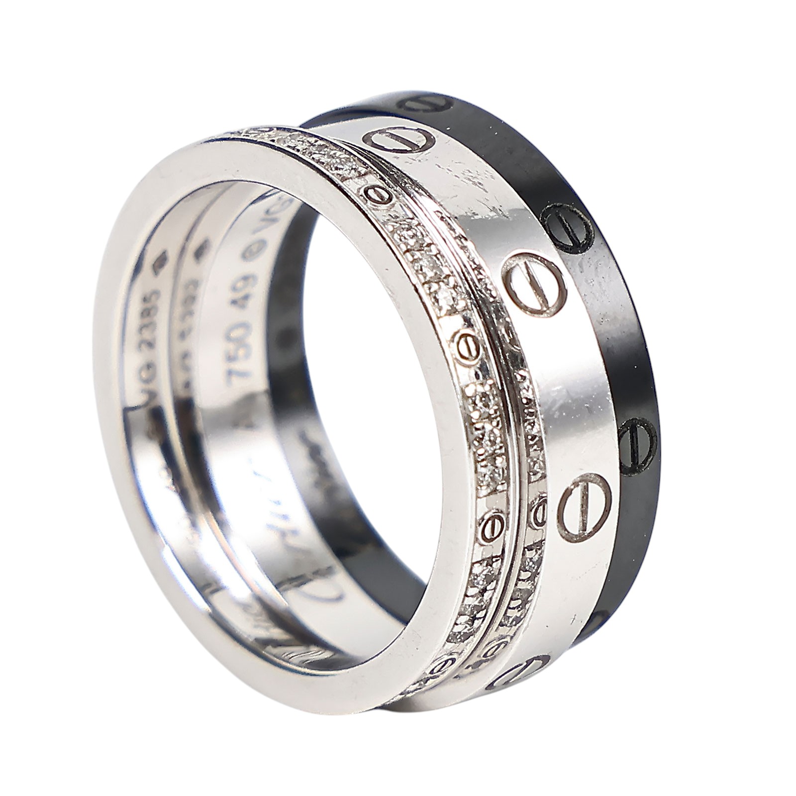 卡地亞 CARTIER Love 戒指 B4097849 Love three hoop 白金黑陶瓷細戒 #49 原廠盒子/保證卡